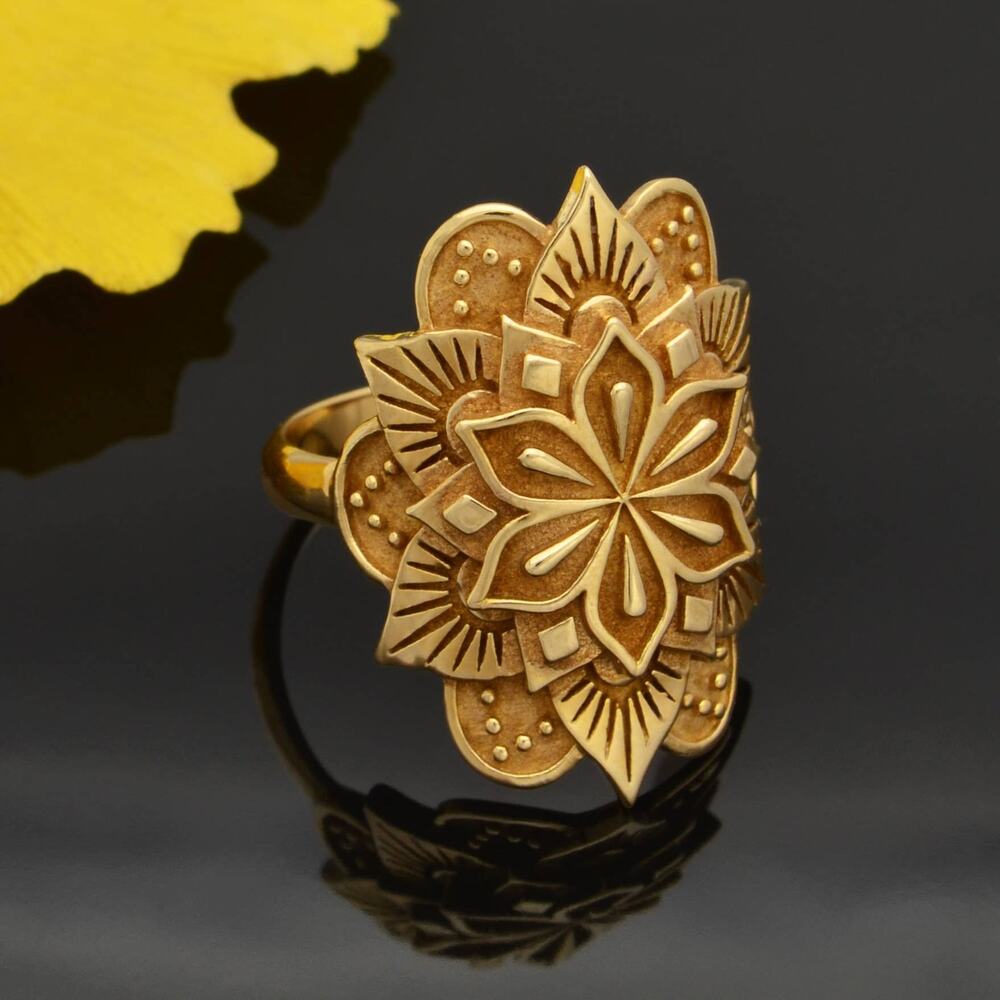 Large Mandala Ring | 6-Petal Layered Design | Bronze | Artisan